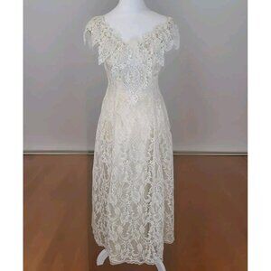 Vtg Loralie Original Lace Dress Size 4 Wedding Gown Victorian Prairie 80s 90s